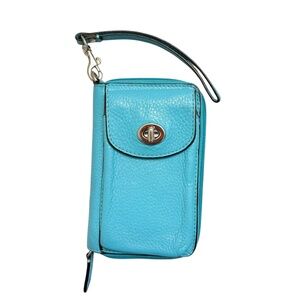 Coach blue leather turnlock wristlet clutch bag wallet